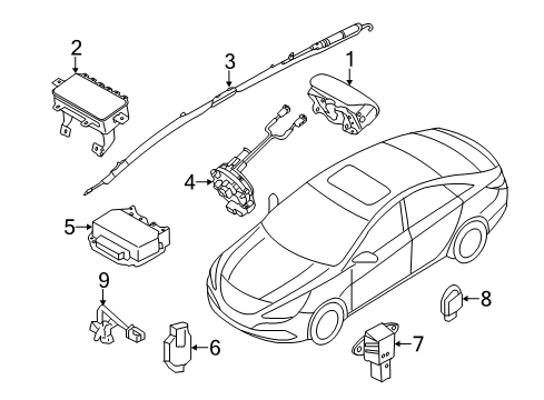 2012 Hyundai Sonata Air Bag Components Clock Spring Contact Assembly Diagram for 93490-3X040