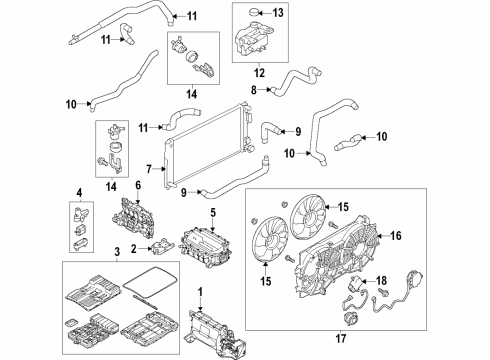 2019 Nissan Leaf Traction Motor Components, Battery, Cooling System Motor Assy-Fan & Shroud Diagram for 21481-5SA0B