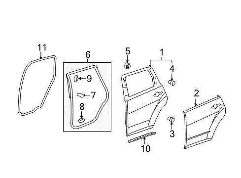 2009 Acura MDX Rear Door Seal, Left Rear Door Opening (Graphite Black) Diagram for 72855-STX-A01ZA