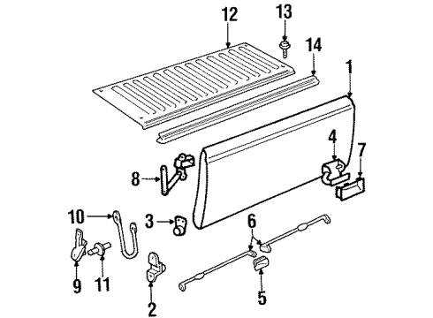 1992 GMC C1500 Tail Gate Hinge Asm-Pick Up Box End Gate Inner /LH Diagram for 15545203