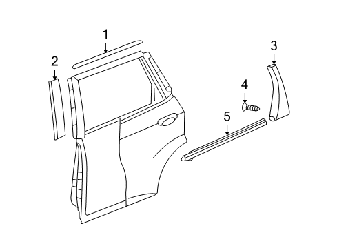 2007 Honda Fit Exterior Trim - Rear Door Molding Assy., R. RR. Door Diagram for 72910-SAA-013