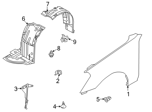 2005 Infiniti G35 Fender & Components Protector-Front Fender, LH Diagram for 63843-AC500