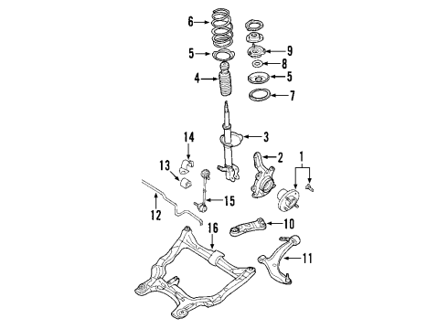 2004 Nissan Murano Front Suspension Components, Lower Control Arm, Stabilizer Bar Seal-Rubber, Front Spring Diagram for 54034-CK000