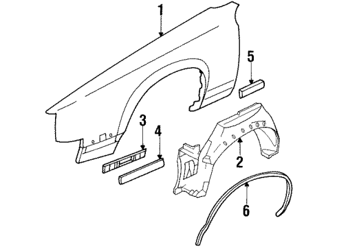 1987 Oldsmobile Calais Fender & Components, Exterior Trim Panel-Front Wheelhouse Diagram for 22537746