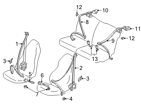2001 Toyota Celica Seat Belt Retractor Assembly Diagram for 73220-20830-C1