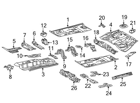 2016 Lexus CT200h Pillars, Rocker & Floor - Floor & Rails Center Brace Diagram for 57501-12020