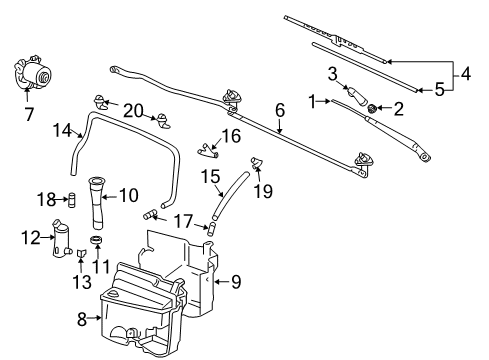 1998 Toyota Land Cruiser Windshield - Wiper & Washer Components Windshield Wiper Arm Assembly, Right Diagram for 85211-60140