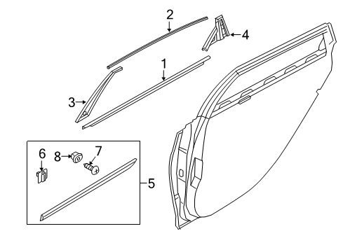 2017 Genesis G80 Exterior Trim - Rear Door Moulding Assembly-Waist Line Rear Door, LH Diagram for 87721-B1000