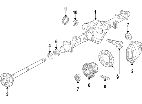 2016 Chevrolet Silverado 1500 Rear Axle, Differential, Propeller Shaft Axle Assembly Diagram for 23492799