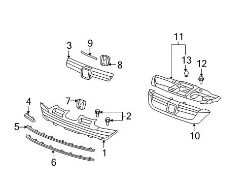 2009 Honda CR-V Grille & Components Plate, Emblem Diagram for 71129-SWA-003