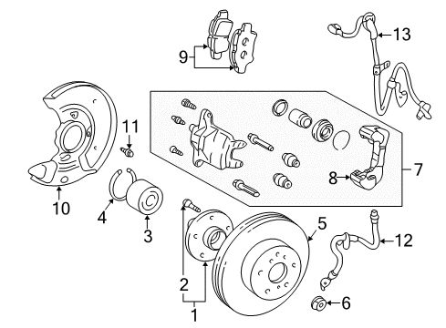 2002 Toyota Prius Brake Components Caliper Mount Diagram for 47722-12040