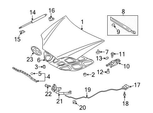 2005 Hyundai Tiburon Hood & Components, Exterior Trim Strip Assembly-Hood Seal No.1 Diagram for 86435-2C000