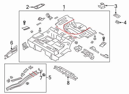 2016 Lincoln MKZ Rear Floor & Rails Front Crossmember Diagram for DG9Z-5410692-A