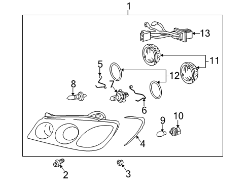 2001 Hyundai XG300 Headlamps Driver Side Headlight Assembly Composite Diagram for 92101-39051