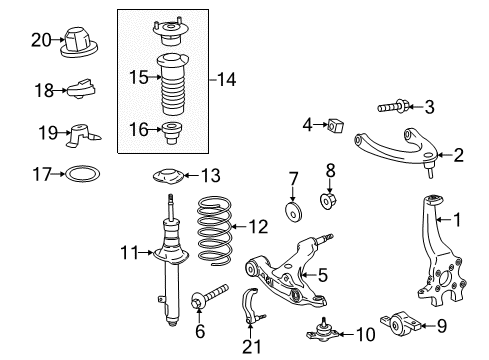 2016 Lexus RC300 Front Suspension Components, Lower Control Arm, Upper Control Arm, Ride Control, Stabilizer Bar Insulator, Front Coil Spring Diagram for 48157-24020