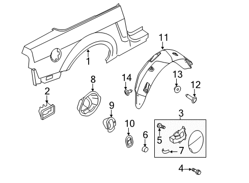 2010 Ford Mustang Quarter Panel & Components Fuel Pocket Retainer Diagram for AR3Z-9A212-A
