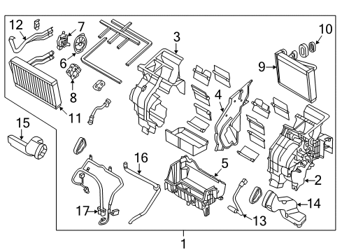 2014 Kia Sedona A/C Evaporator & Heater Components Duct-Shower Foot, LH Diagram for 97279-4D000