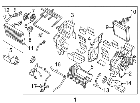 2014 Kia Sedona A/C Evaporator & Heater Components Heater Core Assembly Diagram for 973184D000