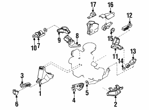 1987 Nissan Sentra Engine & Trans Mounting Buffer Bracket, Front Diagram for 11356-50A13