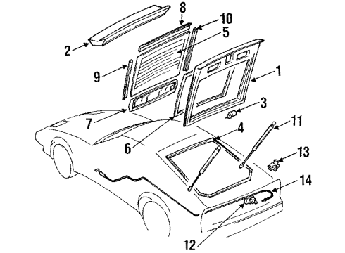 1985 Nissan 300ZX Lift Gate & Hardware, Spoiler, Glass, Exterior Trim Cable Trunk Lid Diagram for 90650-21P00