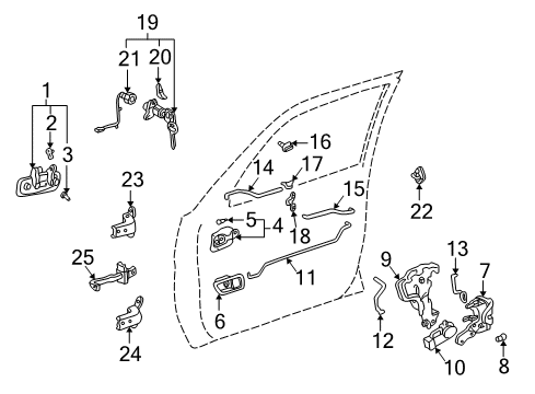 2001 Toyota Camry Door & Components Front Door Outside Handle Assembly Left Diagram for 69220-33041-J1