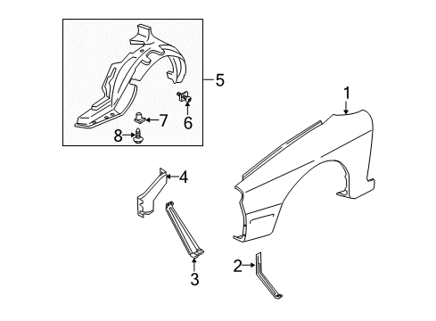 2002 Kia Spectra Fender & Components Guard Assembly-Front Mud Diagram for 0K2N156141