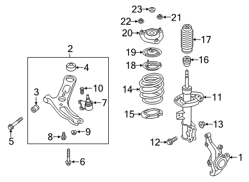 2019 Hyundai Veloster N Front Suspension Components, Lower Control Arm, Stabilizer Bar Nut Diagram for 13386-10007-K