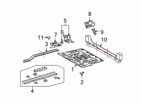 2008 Lexus GX470 Rear Body - Floor & Rails Pan, Rear Floor Diagram for 58311-60641