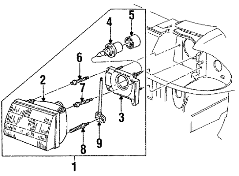 1986 Ford Tempo Bulbs Lens & Housing Diagram for E63Z13007A