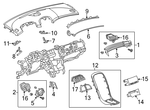 2013 Chevrolet Malibu Cluster & Switches, Instrument Panel Applique Asm-Instrument Panel Center Trim Plate *Argent Diagram for 22998932