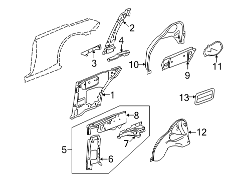 2007 Pontiac G6 Inner Structure - Quarter Panel Outer Reinforcement Diagram for 15863764