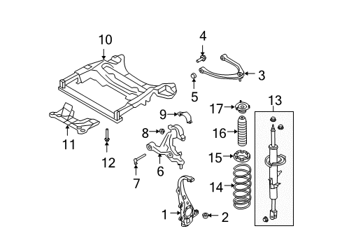 2007 Infiniti G35 Front Suspension Components, Lower Control Arm, Upper Control Arm, Stabilizer Bar, Struts & Components ABSORBER Kit-Shock, Front Diagram for E6A11-JK00B