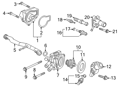 2000 Honda CR-V Powertrain Control Cover, Thermostat Diagram for 19311-P2T-000