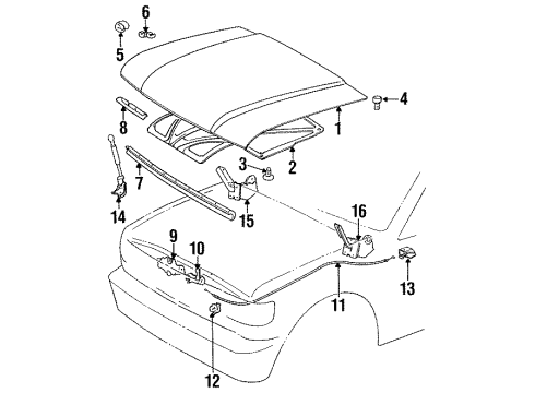 1995 Toyota Land Cruiser Hood & Components Hood Support Assembly, Right Diagram for 53440-69015