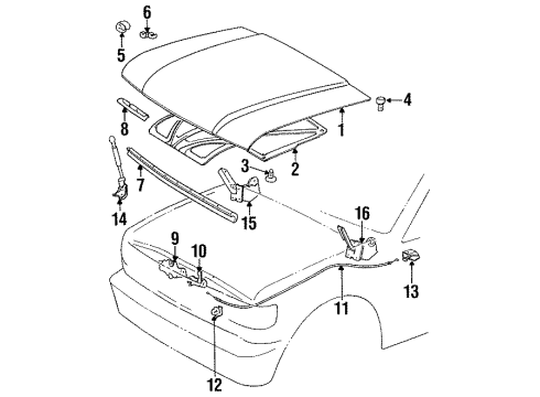 1995 Toyota Land Cruiser Hood & Components Front Seal Diagram for 53184-60050