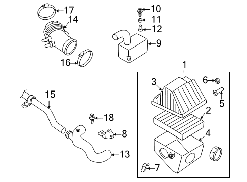 2001 Nissan Frontier Air Intake Air Cleaner Cover Diagram for 16526-4S110