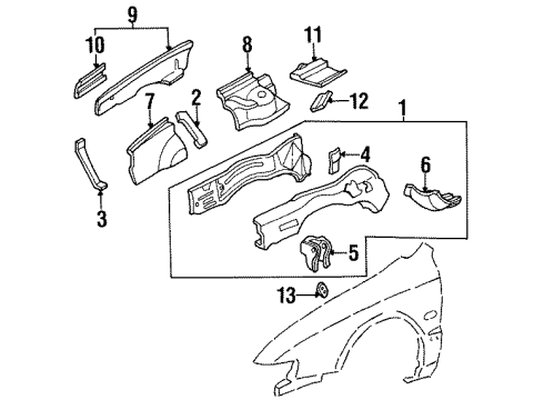 1995 Honda Accord Structural Components & Rails Wheelhouse, L. FR. Diagram for 60711-SV7-A00ZZ