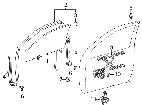 2000 Toyota Echo Front Door Lower Frame Diagram for 67404-52010