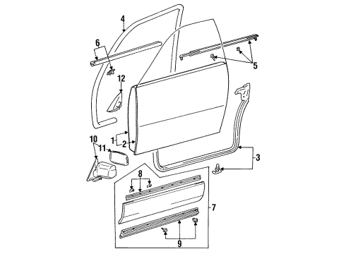 1994 Lexus ES300 Front Door & Components, Outside Mirrors Moulding Sub-Assy, Front Door, Outside RH Diagram for 75071-33010-B1