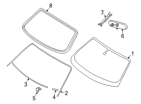 2007 Infiniti FX35 Windshield Glass, Reveal Moldings Inside Mirror Cover Diagram for 96329-CL70A