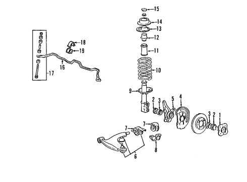 1993 Mitsubishi Mirage Front Suspension Components, Lower Control Arm, Stabilizer Bar Seal Wheel Hub Diagram for MB808443
