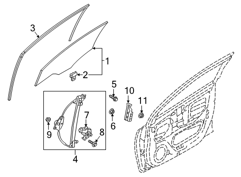 2021 Hyundai Accent Front Door Holder-Door Glass Diagram for 82413-1Y000