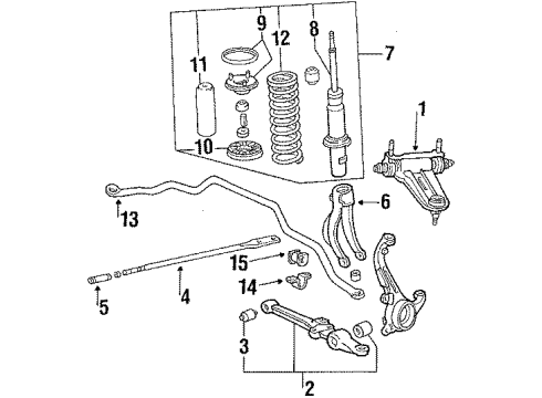 1988 Acura Legend Front Suspension Components, Lower Control Arm, Upper Control Arm, Stabilizer Bar Rod, Left Front Radius Diagram for 51362-SK2-000