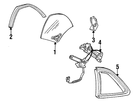 1991 Acura Legend Quarter Panel - Glass & Hardware Regulator Assembly, Driver Side Quarter Window Diagram for 72560-SP1-003