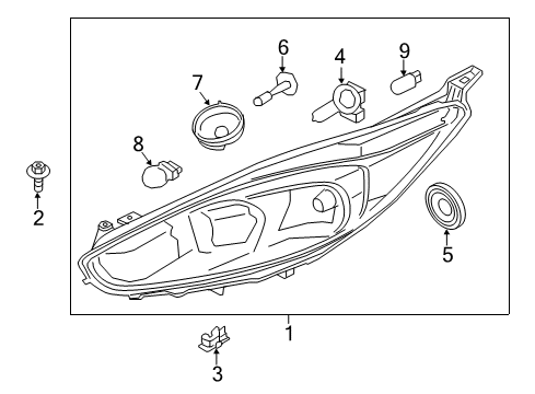 2014 Ford Fiesta Headlamps High Beam Bulb Cover Diagram for D2BZ-13K046-B