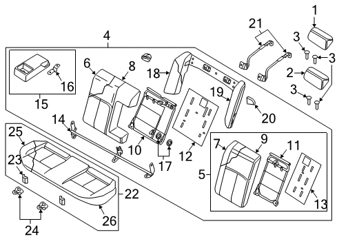 2021 Nissan Maxima Rear Seat Components Armrest R/S Gry Diagram for 88700-9DJ3B