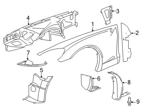 2009 Chevrolet Corvette Fender & Components Rear Fender Liner Diagram for 15827792