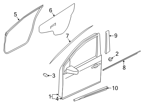 2018 Nissan Kicks Front Door & Components, Exterior Trim Panel-Front Door, Outer LH Diagram for H0153-5RBMA