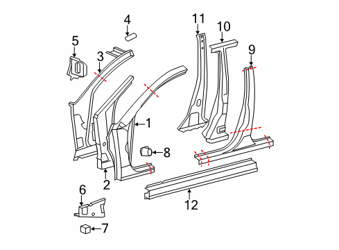 2005 Toyota Avalon Center Pillar & Rocker, Hinge Pillar Inner Pillar Diagram for 61102-AC010