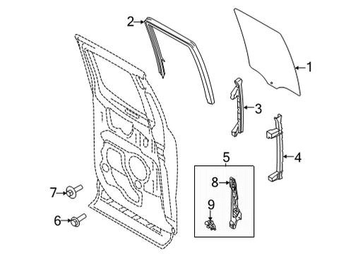 2021 Ford F-150 Rear Door Glass Retainer Diagram for FL3Z-1825804-A